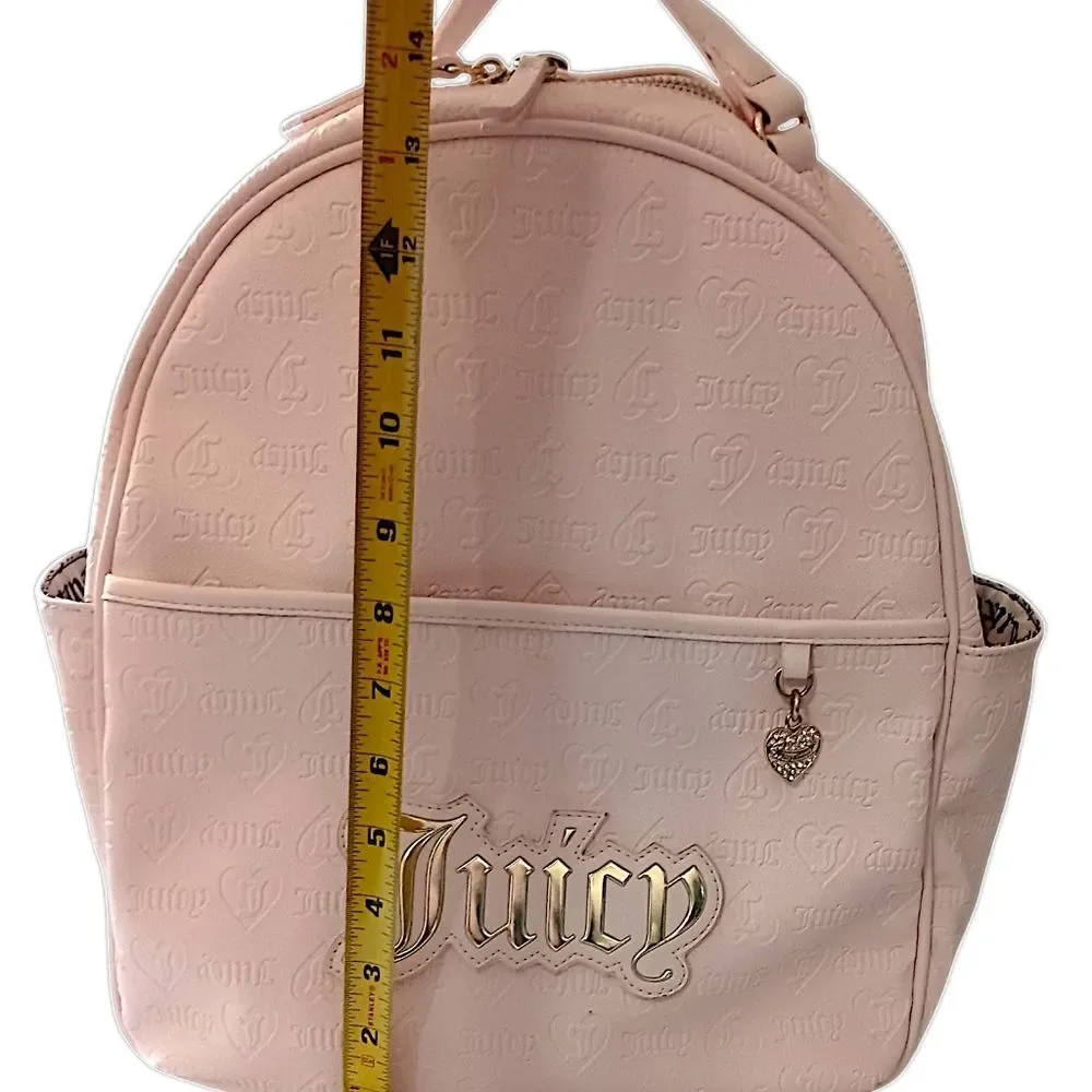 Juicy Couture Pink Faux Leather‎ Backpack Monogram Gold Logo School Travel Bag